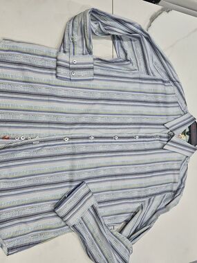 Robert Graham Men's Striped Button-Down Shirt - Blue, White, Green